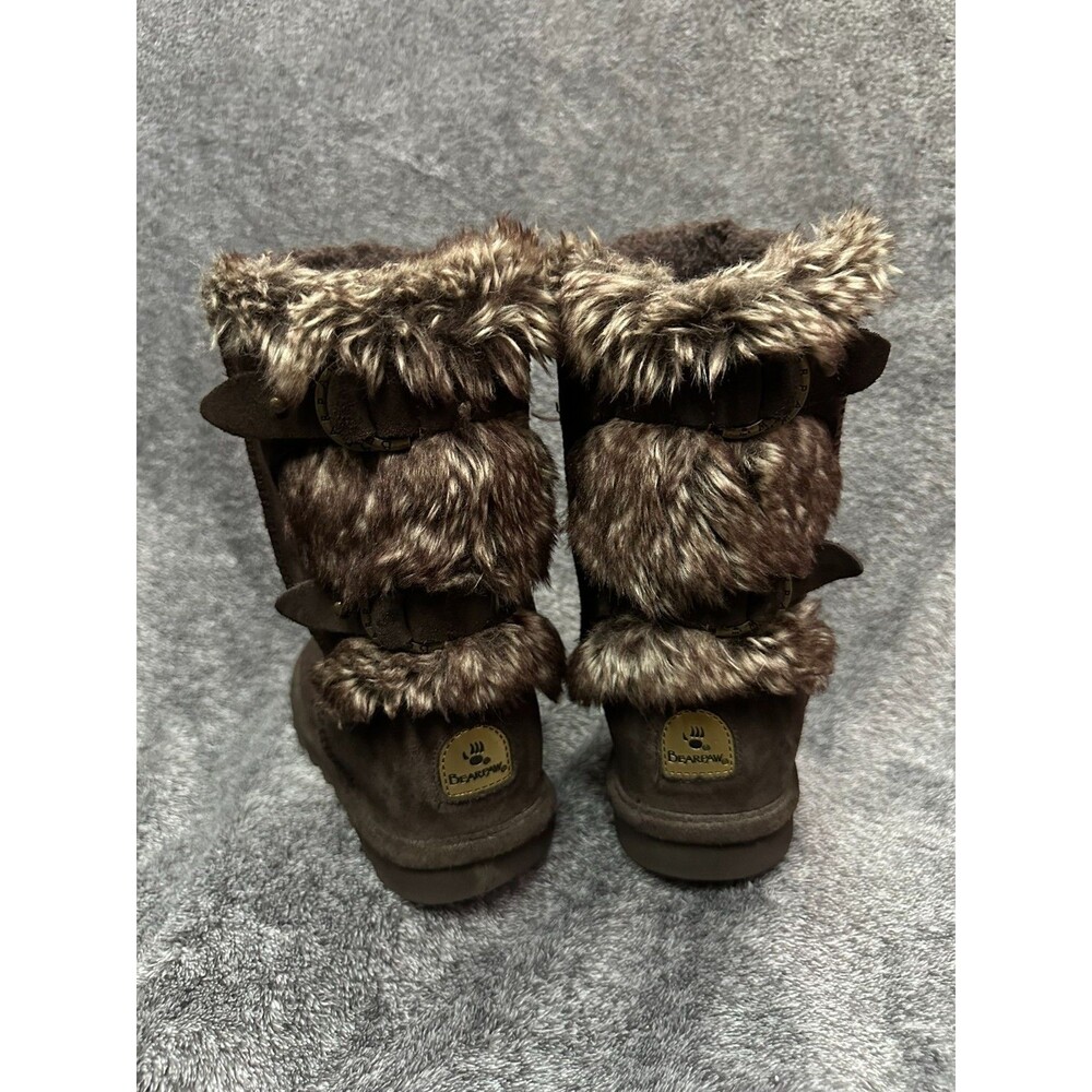 BEARPAW Eloise Boots Womens 8 Chocolate Brown Suede Faux Fur Sheepskin 1166-08